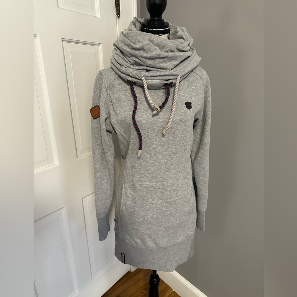 Large Gray Double Cowl Naketano Tunic Sweatshirt